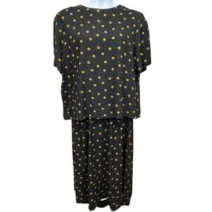 Maggie McNaughton Skirt Set Womens 2XL Black Gold Polka Dot Two Piece Outfit‎